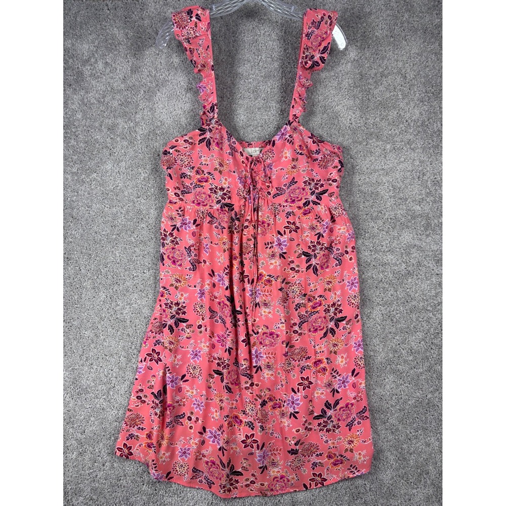 LOFT Pink Floral Ruffle Strap Smocked Back Midi Dress Womens Size 14 Boho Summer
